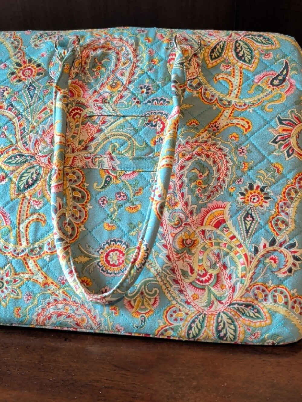 Quilted Paisley Laptop Tote in Aqua - Picture 2 of 3